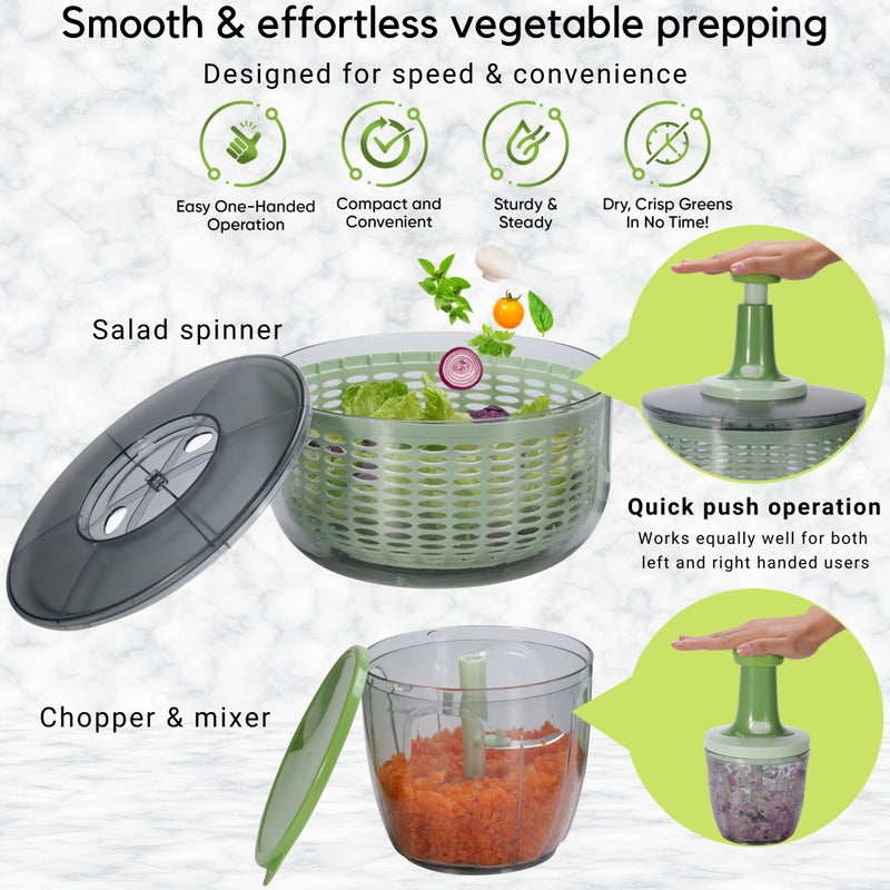 Brieftons Salad Spinner and Chopper: Large 6.3-Quart Lettuce Greens Vegetable Washer Dryer, with Bonus 0.95-Quart Veggie Chopper Mixer, Compact Storage, Easy Push Operation for Quick Veggie Prepping - Image 2